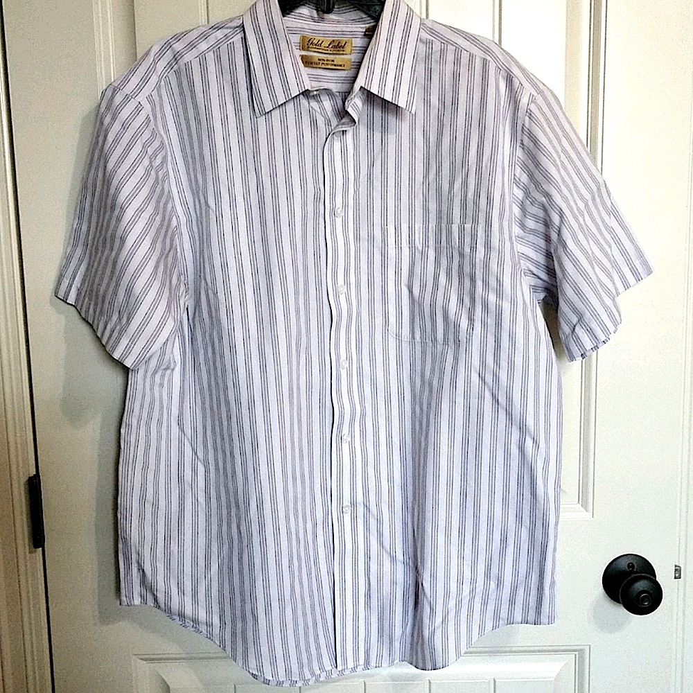 ROUNDTREE & YORKE Gold Label Purple & White Short Sleeve Large Shirt